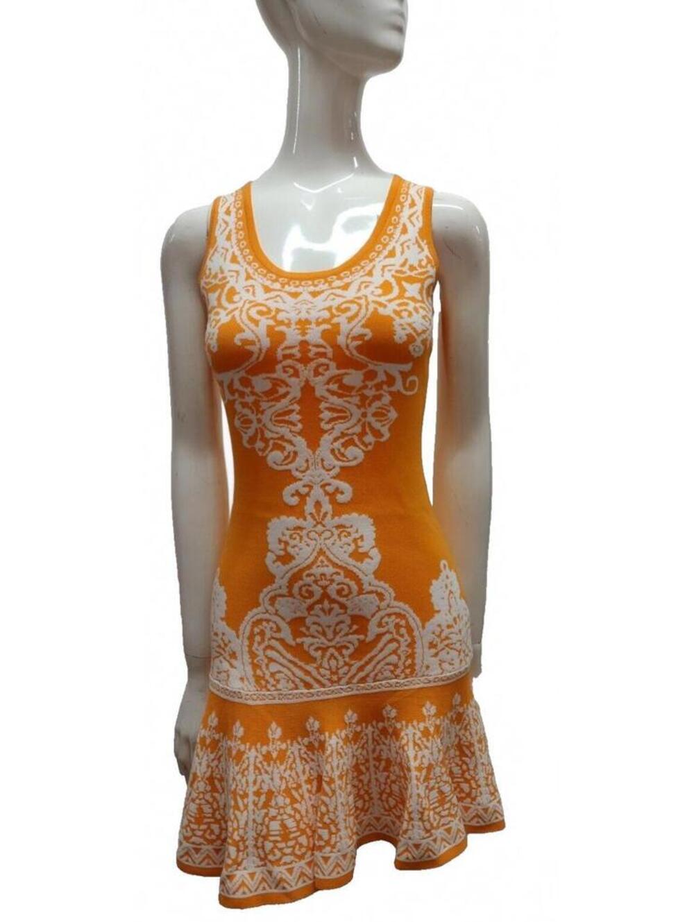 Renaissance Sexy Dress Orange Cream Lace Print Summer Party Yacht Size XS S NEW